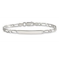 Sterling Silver Polished Engravable Figaro Link 29x4mm Plate ID Bracelet - 7in view 3