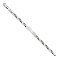 Sterling Silver Engravable Antiqued Curb Link 32x 5mm Plate ID Bracelet, 7" view 2