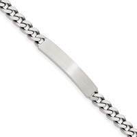 Sterling Silver Engravable Antiqued Curb Link 32x 5mm Plate ID Bracelet, 7" view 1
