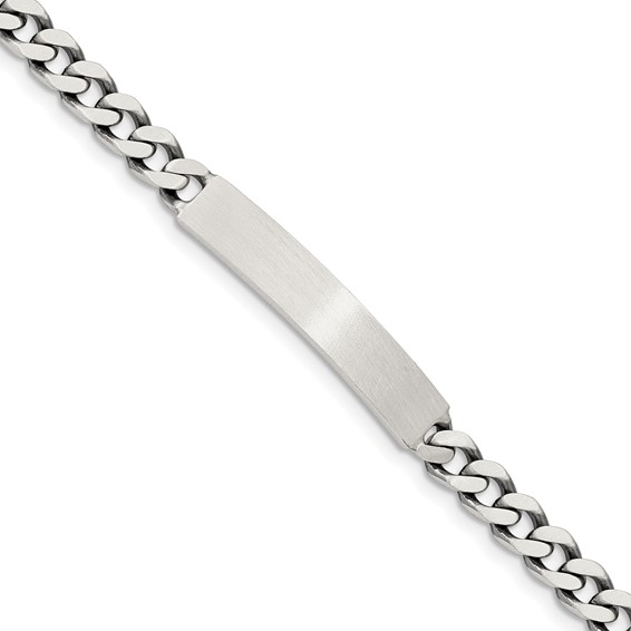 Sterling Silver 7inch Engraveable Antiqued Curb Link ID Bracelet