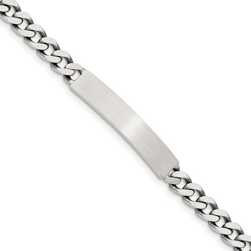 Sterling Silver Engravable Antiqued Curb Link 32x 5mm Plate ID Bracelet, 7"
