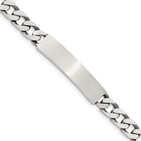 Sterling Silver Engravable Antiqued Curb Link 34x 7mm Plate ID Bracelet, 7" view 1