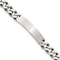 Sterling Silver Engravable Antiqued Curb Link 36x 8mm Plate ID Bracelet, 7" view 1