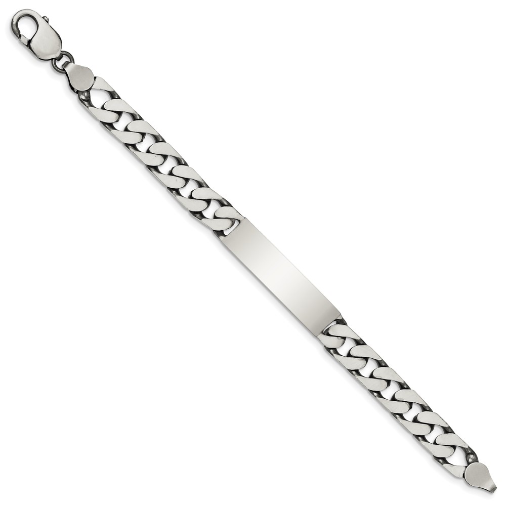 Sterling Silver 8.5inch Engraveable Antiqued Curb Link ID Bracelet (QID122-8.5)