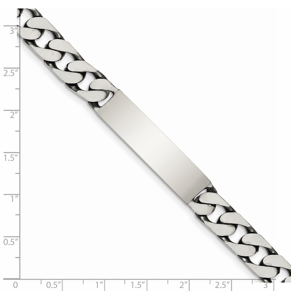 Sterling Silver 8.5inch Engraveable Antiqued Curb Link ID Bracelet (QID122-8.5)