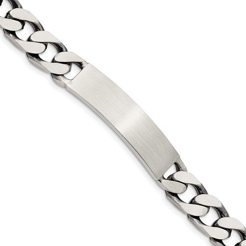 Sterling Silver Engravable Antiqued Curb Link 39x 9mm Plate ID Bracelet, 7.5"