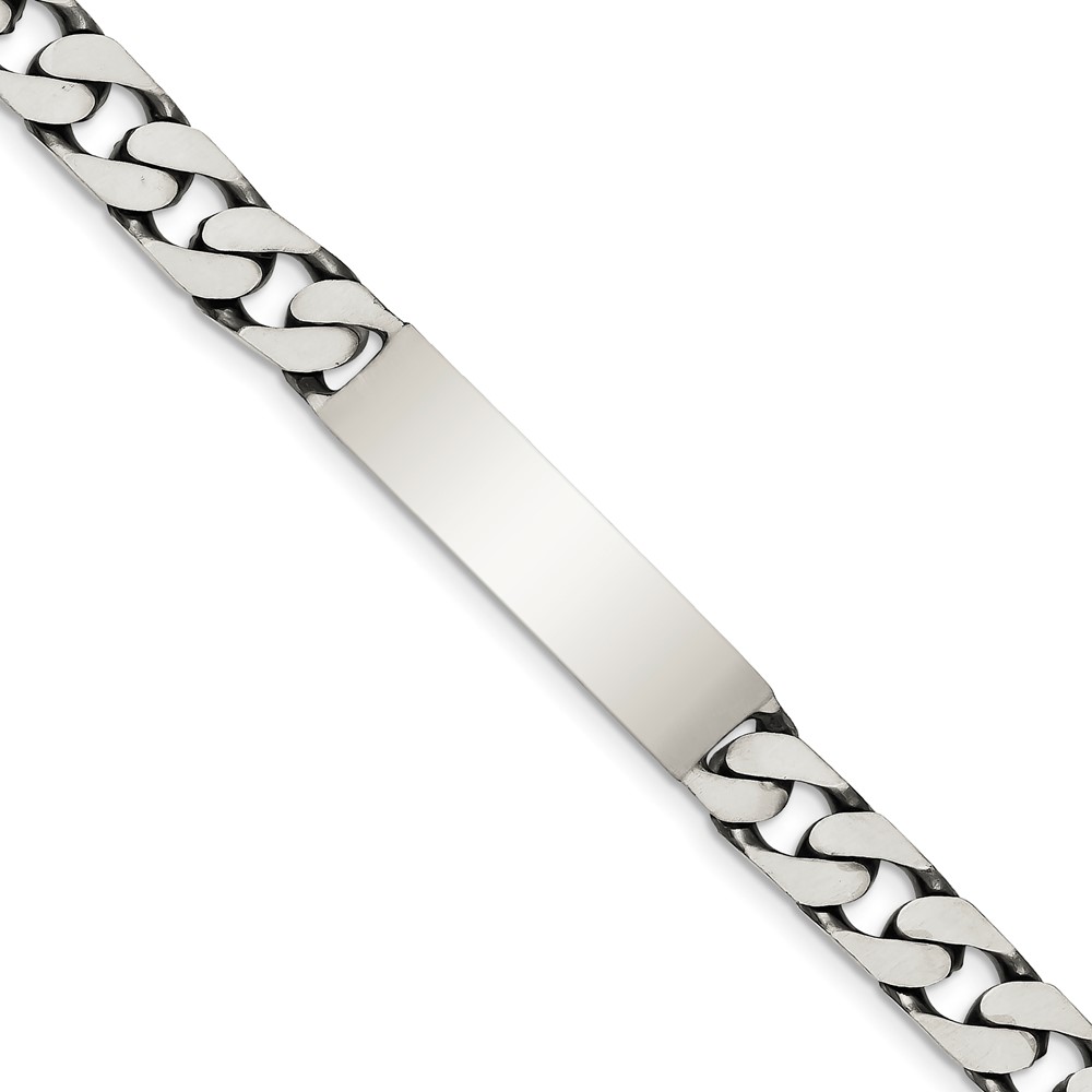 Sterling Silver 8.5inch Engraveable Antiqued Curb Link ID Bracelet (QID122-8.5)