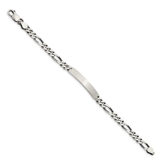 Sterling Silver 7inch Engraveable Antiqued Figaro Link ID Bracelet