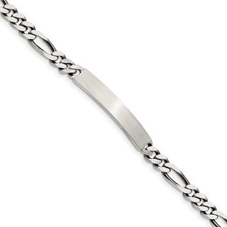 Sterling Silver 7inch Engraveable Antiqued Figaro Link ID Bracelet