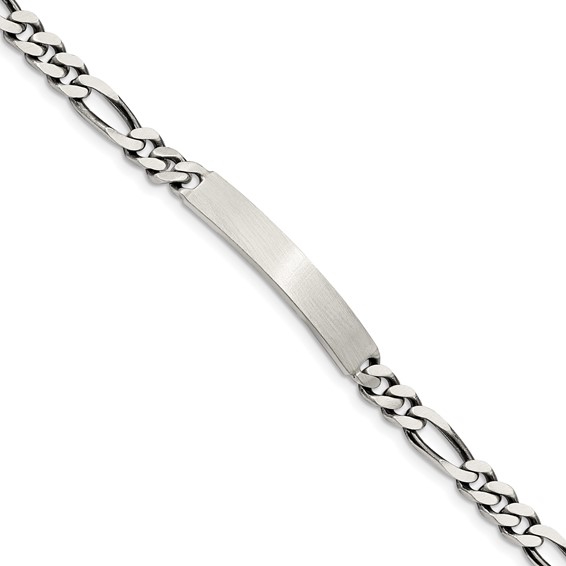 Sterling Silver 7inch Engraveable Antiqued Figaro Link ID Bracelet