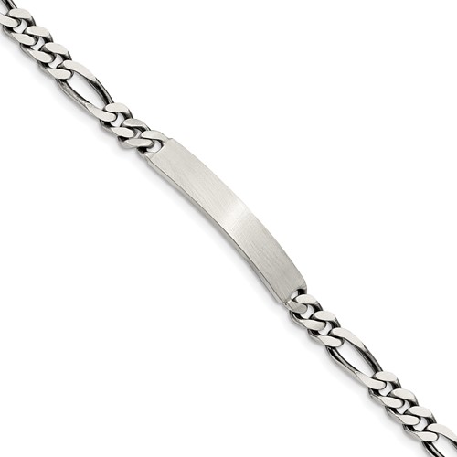 Sterling Silver Engravable Antiqued Figaro Link 32x 5mm Plate ID Bracelet, 7"