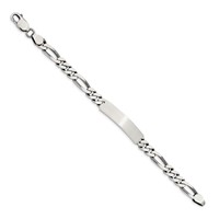 Sterling Silver Engravable Antiqued Figaro Link 34x 7mm Plate ID Bracelet, 8" view 2