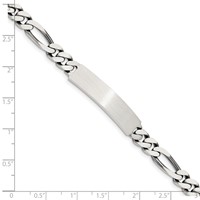 Sterling Silver Engravable Antiqued Figaro Link 34x 7mm Plate ID Bracelet, 8" view 3