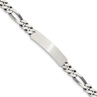 Sterling Silver Engravable Antiqued Figaro Link 34x 7mm Plate ID Bracelet, 8" view 1