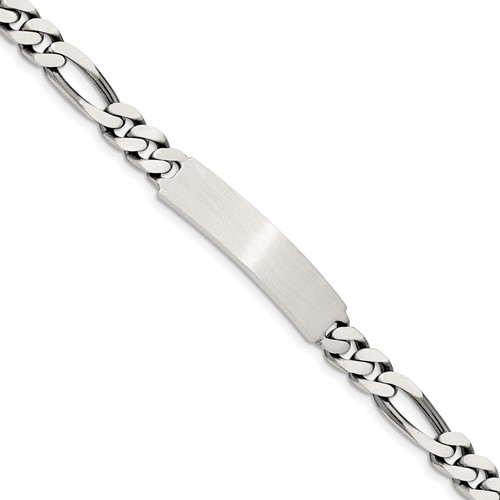 Sterling Silver Engravable Antiqued Figaro Link 34x 7mm Plate ID Bracelet, 8"