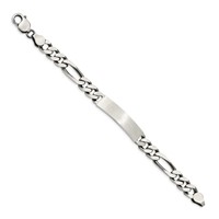Sterling Silver Engravable Antiqued Figaro Link 36x8mm Plate 8 Inch ID Bracelet view 2