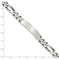 Sterling Silver Engravable Antiqued Figaro Link 36x8mm Plate 8 Inch ID Bracelet view 3