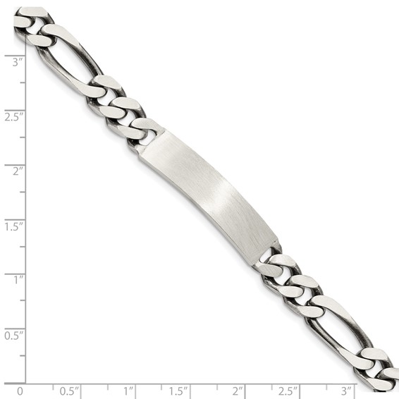 Sterling Silver 7inch Engraveable Antiqued Figaro Link ID Bracelet