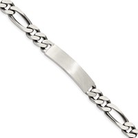 Sterling Silver Engravable Antiqued Figaro Link 36x8mm Plate 8 Inch ID Bracelet view 1