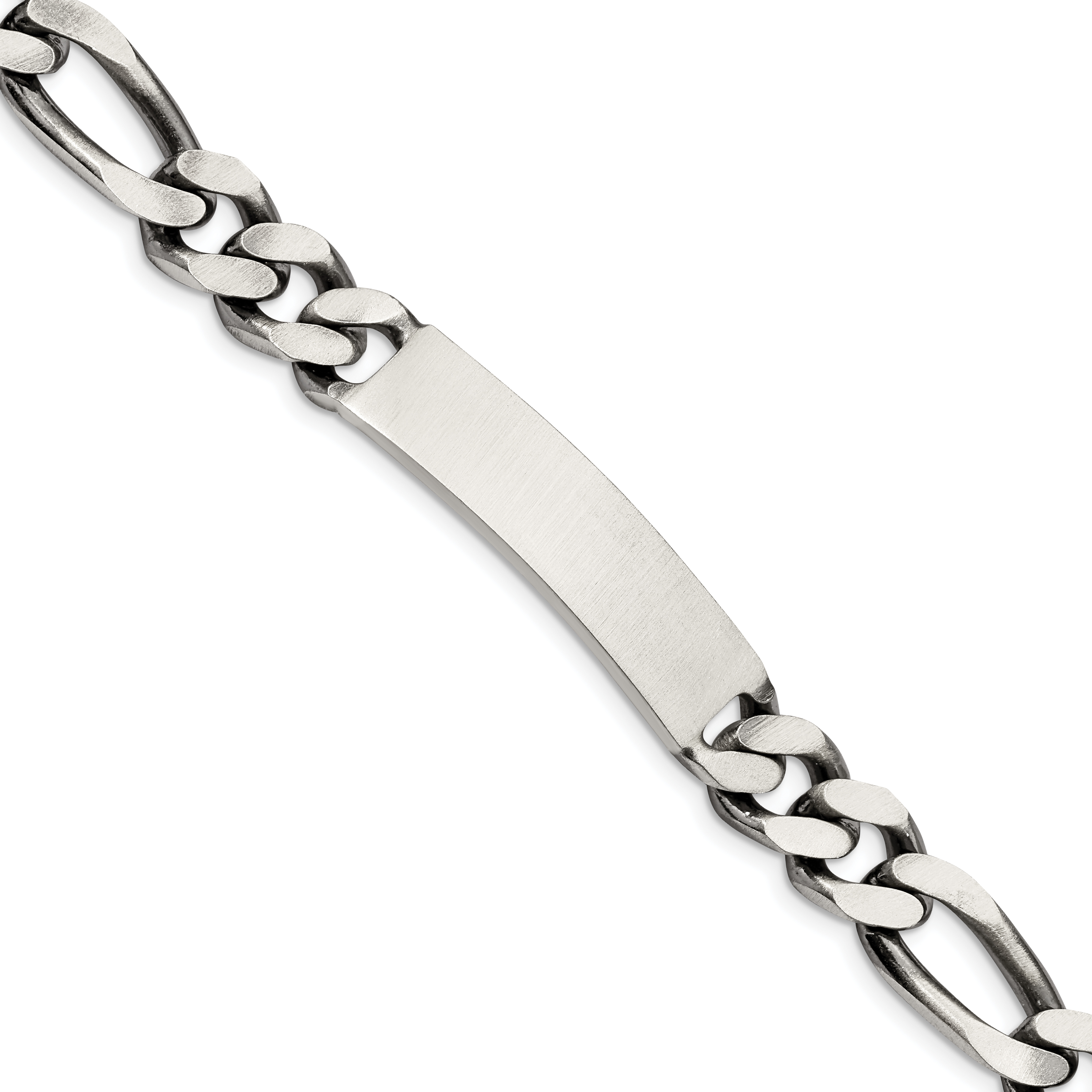 Sterling Silver 8.5inch Engraveable Antiqued Figaro Link ID Bracelet (QID128-8.5)