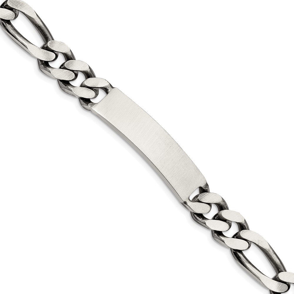 Sterling Silver 8.5inch Engraveable Antiqued Figaro Link ID Bracelet (QID128-8.5)