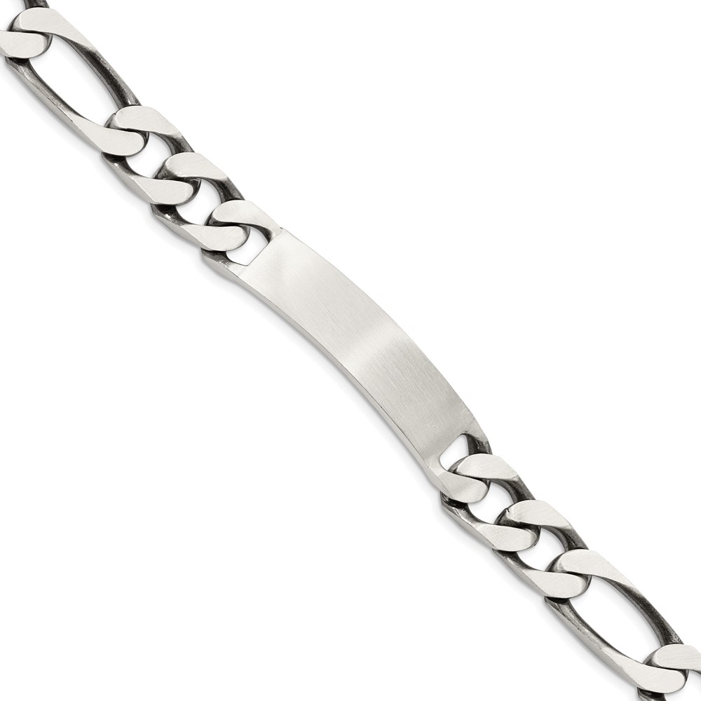 Sterling Silver 8.5inch Engraveable Antiqued Figaro Link ID Bracelet (QID129-8.5)