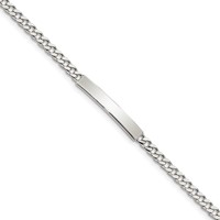Sterling Silver Polished Engravable Curb Link 27x 4mm Plate ID Bracelet, 7" view 1
