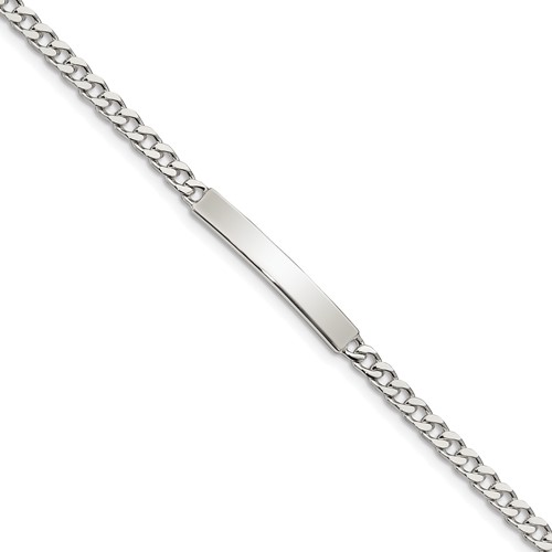 Sterling Silver Polished Engravable Curb Link 27x 4mm Plate ID Bracelet, 7"