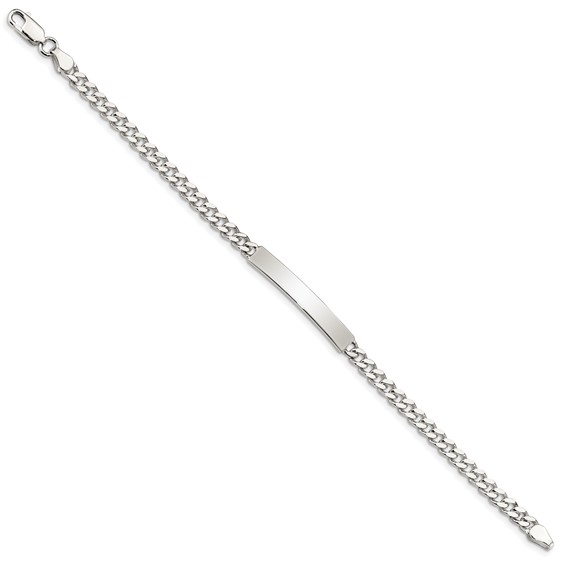 Sterling Silver Polished Engraveable Curb Link ID Bracelet