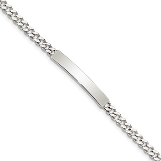 Sterling Silver Polished Engraveable Curb Link ID Bracelet