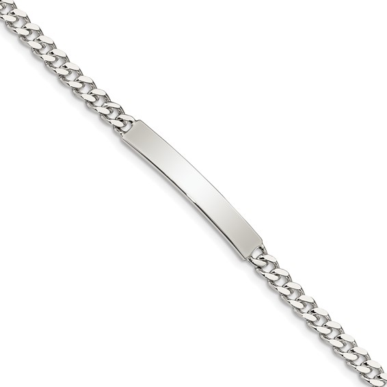 Sterling Silver Polished Engraveable Curb Link ID Bracelet