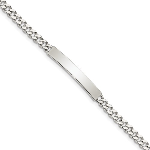 Sterling Silver Polished Engravable Curb Link 32x 5mm Plate ID Bracelet, 7"