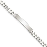 Sterling Silver Polished Engravable Curb Link 32x 6mm Plate ID Bracelet, 7" view 1