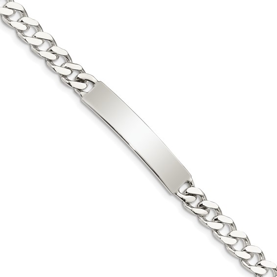 Sterling Silver Polished Engraveable Curb Link ID Bracelet