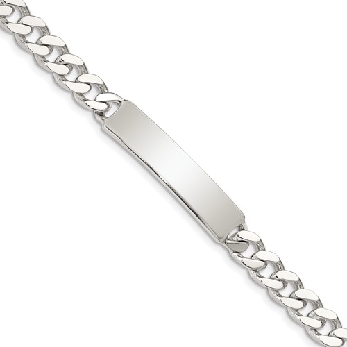 Sterling Silver Polished Engravable Curb Link 34x 8mm Plate ID Bracelet, 7"