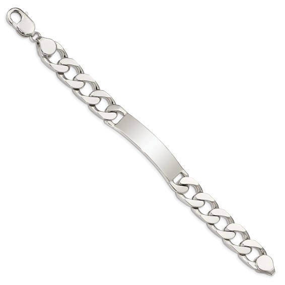 Sterling Silver Polished Engraveable Curb Link ID Bracelet