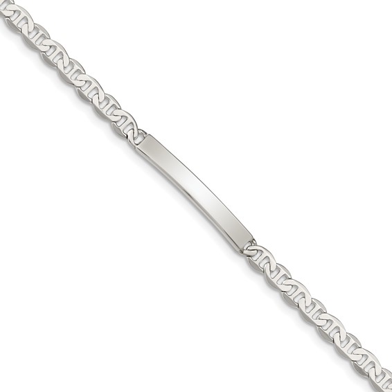Sterling Silver Polished Engraveable Anchor Link ID Bracelet