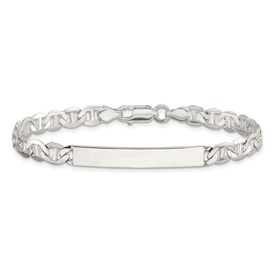 Sterling Silver Polished Engraveable Anchor Link ID Bracelet