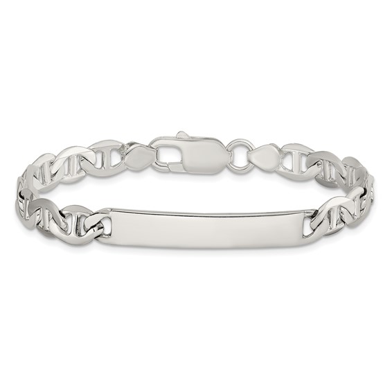 Sterling Silver Polished Engraveable Anchor Link ID Bracelet