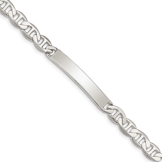 Sterling Silver Polished Engraveable Anchor Link ID Bracelet