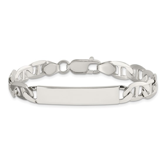 Sterling Silver 7inch Polished Engraveable Anchor Link ID Bracelet