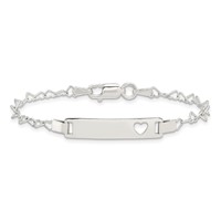 Sterling Silver Engravable Heart Link Bracelet with Cut-out Heart 26x 5mm Plate ID, 6" view 3