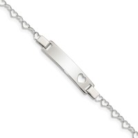 Sterling Silver Engravable Heart Link Bracelet with Cut-out Heart 26x 5mm Plate ID, 6" view 1