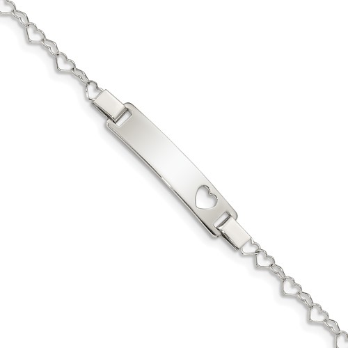 Sterling Silver Engravable Heart Link Bracelet with Cut-out Heart 26x 5mm Plate ID, 6"