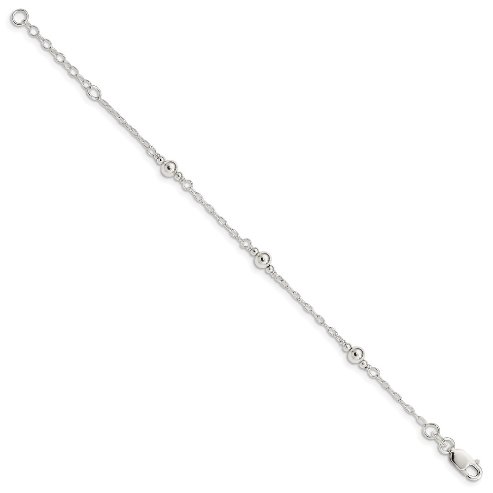 Sterling Silver Polished Fancy Bead with 1in Extension Children's Bracelet (QID163)