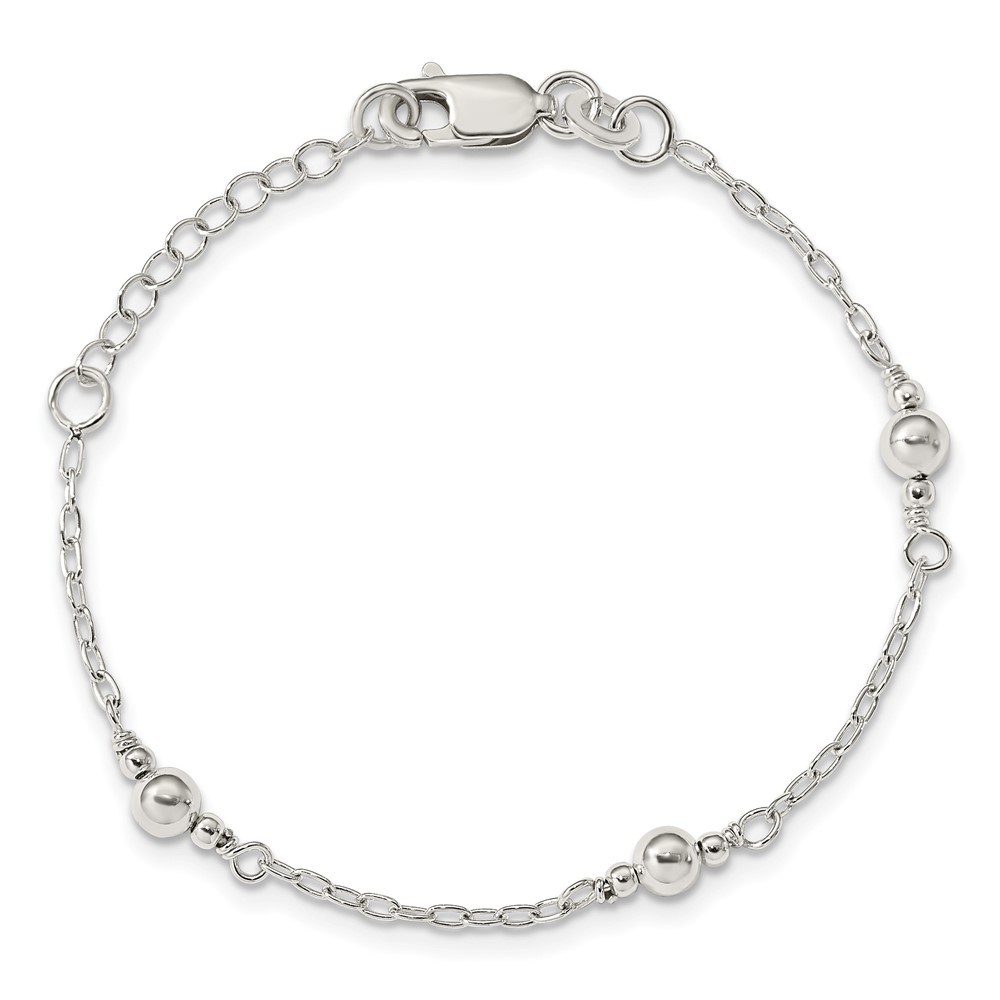 Sterling Silver Polished Fancy Bead with 1in Extension Children's Bracelet (QID163)