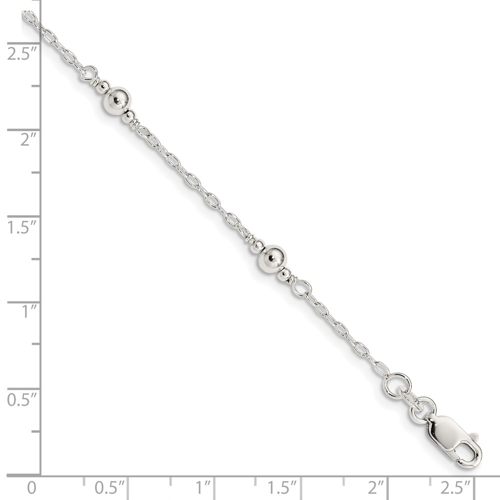 Sterling Silver Polished Fancy Bead with 1in Extension Children's Bracelet (QID163)