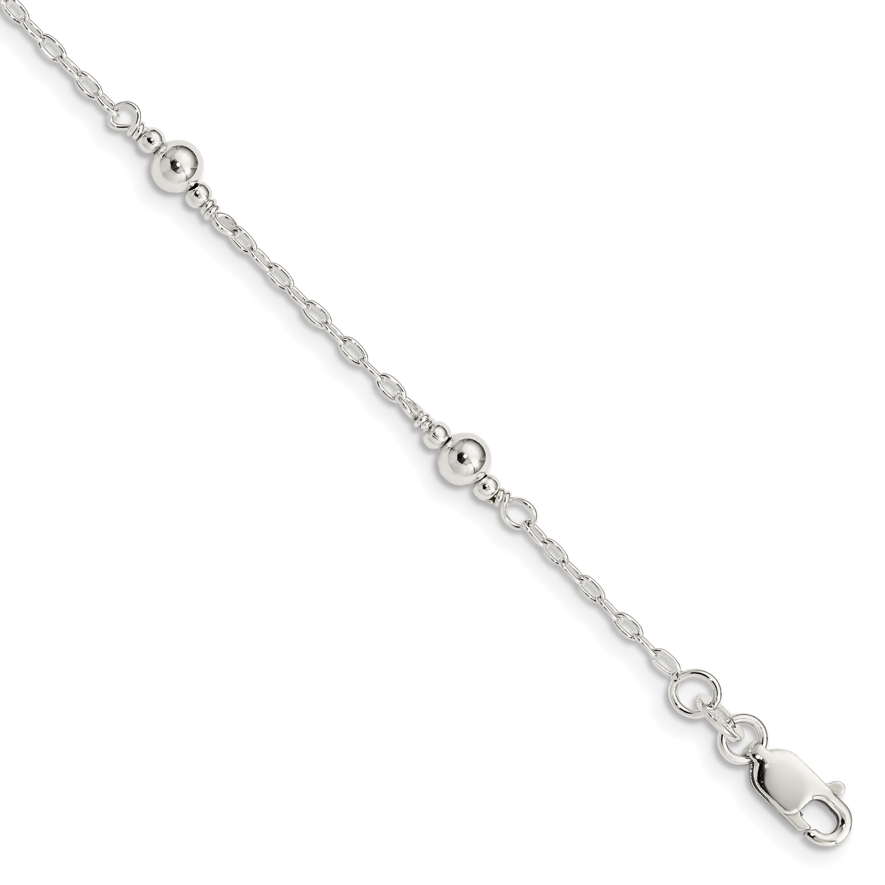 Sterling Silver Polished Fancy Bead with 1in Extension Children's Bracelet (QID163)
