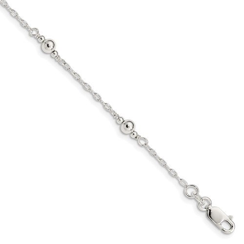 Sterling Silver Polished Fancy Bead Bracelet with Extension Children's, 1"