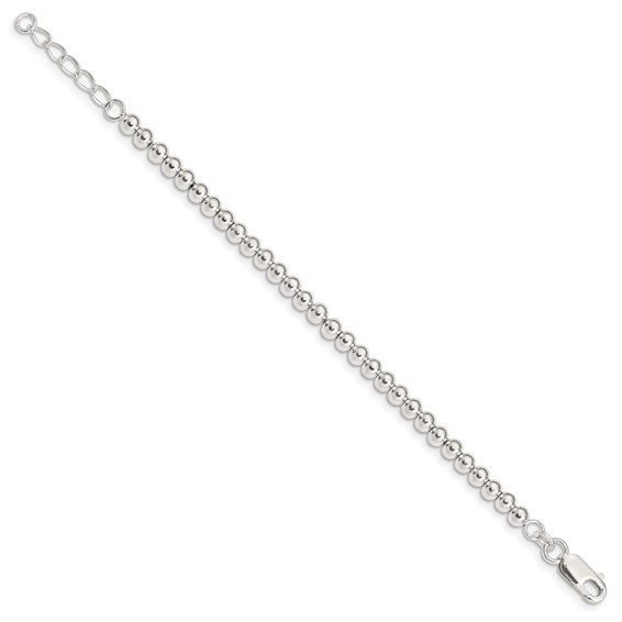 Sterling Silver Polished Beaded Chain with 1in Ext. Children's Bracelet